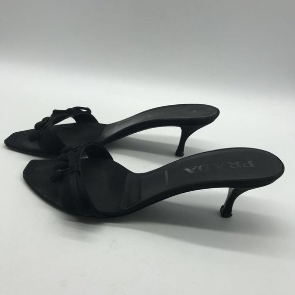 Prada Black Pom-Pom Slide Heels - Picture 2 of 7